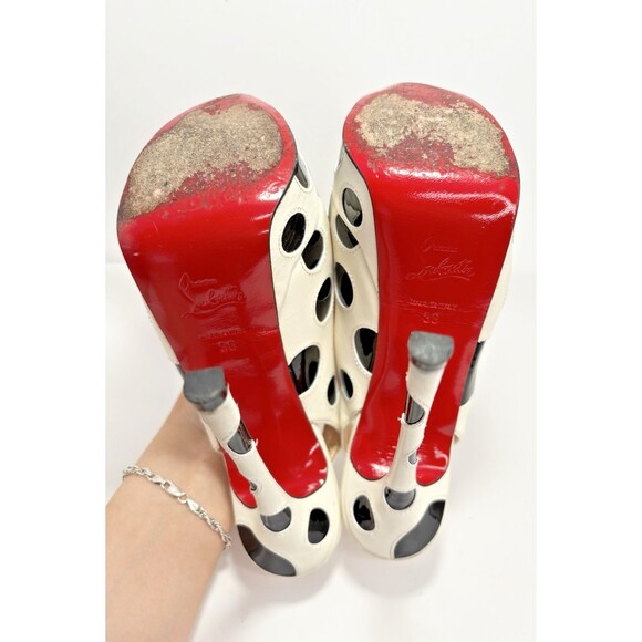 Christian Louboutin Polka Dot Peep Toe Platform Slingback Heels Patent Y2K Sz 36 - Picture 15 of 16